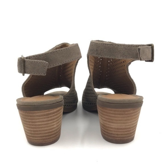 Lucky Brand Taupe Suede Perforated Heeled Sandals Size 7.5 - Picture 4 of 7